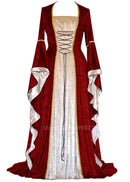 Disfraz de princesa de corte Retro Medieval europeo para mujer de Halloween, vestido largo elegante con cuello cuadrado de bruja, ropa de mascarada