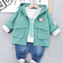 3-teiliges Baby-Kleidungsset für Kleinkinder mit Reißverschluss, Jacke + T-Shirt + Jeans, Kinderkostüm, Kinderkleidung