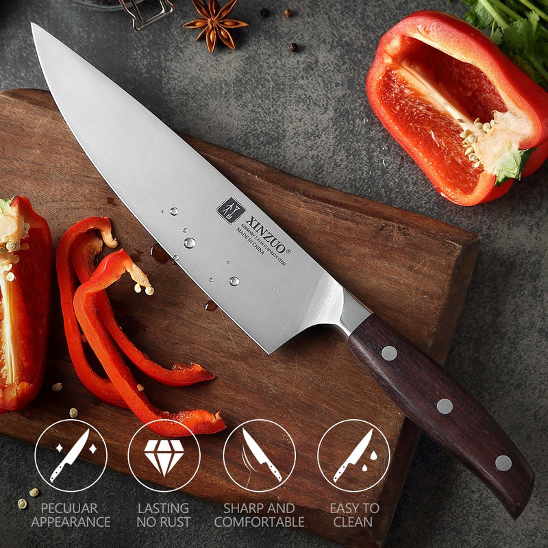 XINZUO 8 ''cuchillo de Chef alemán DIN 1,4116 cuchillos de cocina de acero inoxidable carne verduras cuchillo de cocina mango de sándalo rojo