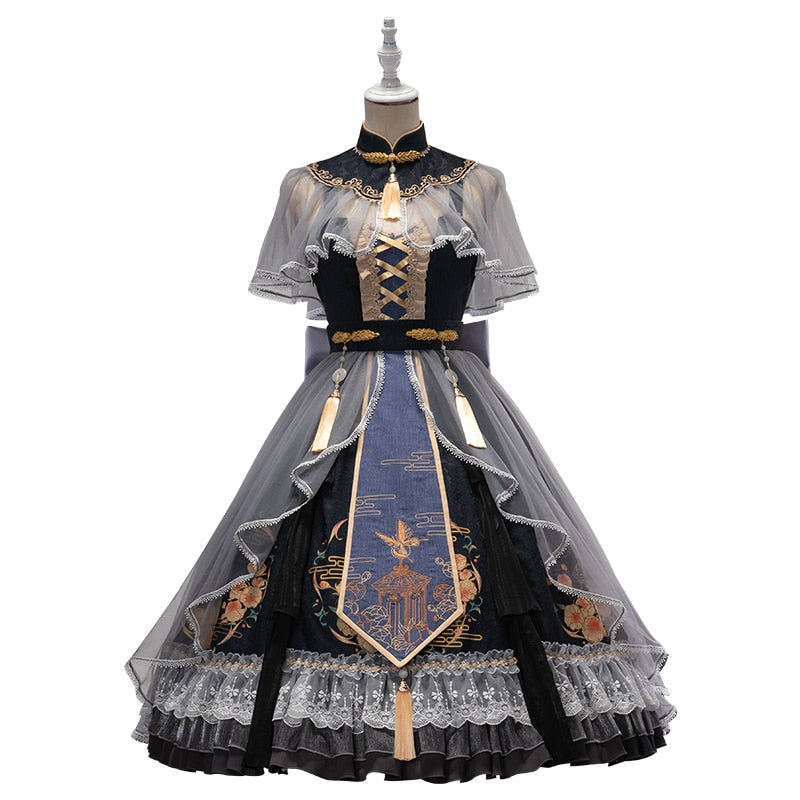 UWOWO Sweet Lolita Princess Dress Damen Misty Garden Chinoiserie Cute Lace Kawaii Jsk Kleider Vintage Victorian Gothic Girly