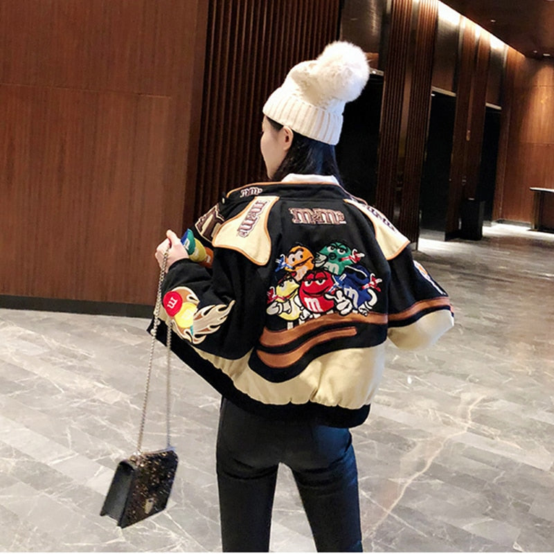 JESSIC Embroidery Harajuku Patch Plus Size Coat 2021 Winter Warm Women Jackets Hip Hop Autumn Long Sleeve Female Jacket Outwear