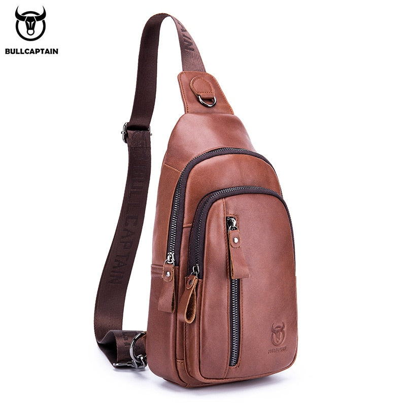 BULLCAPTAIN, bolso cruzado informal de cuero genuino para hombre, bolso de pecho de cuero para hombre, bolso de excursión a la moda, puede contener iPai de 7,9 pulgadas