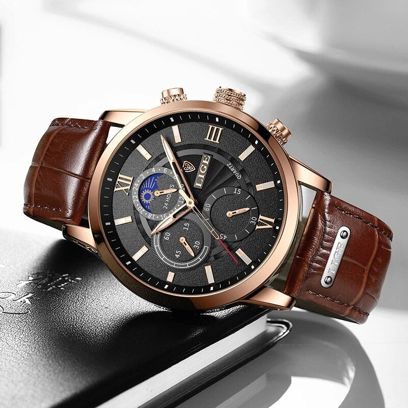 2022 Men's Watches LIGE Top Brand Luxury Men Wrist Watch Men Leather Quartz Watch Sports Waterproof Male Clock Relogio Masculino