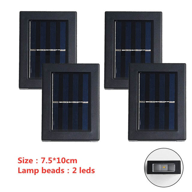 6 LED-Solarwandleuchte im Freien, wasserdicht, nach oben und unten, leuchtende Beleuchtung, Gartendekoration, Solarleuchten, Treppen, Zaun, Sonnenlicht