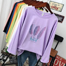 Primavera y otoño Moda callejera Casual Mujer Camiseta de manga larga suelta 100% algodón Suéteres suaves Harajuku Pluma estampado Tops