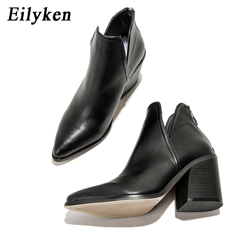 EilyKen Women Early Winter Ankle Boots Leopard Female Zipper Casual Black Cowboy Square Heel Booties Shoes Zapatos De Mujer