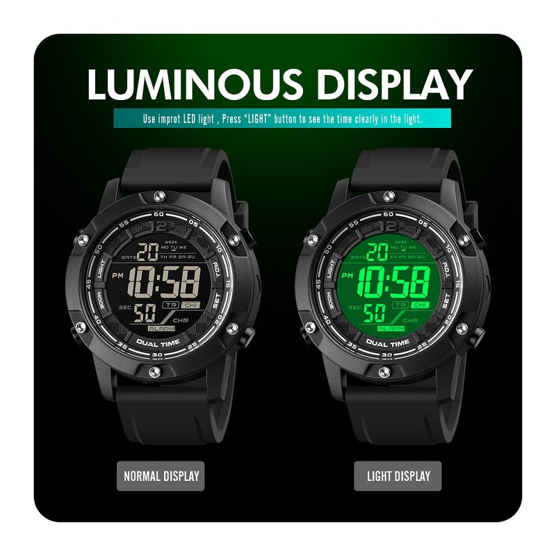 SKMEI Strong Waterproof 50M Sport Digital Army Mens Watch Silicone Strap Stopwatch LED Electronic Wrist Watch Male Black