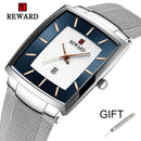 REWARD Top Brand Men's Watch Business Relogio Masculino Square Quartz Man Watch Men Wristwatch Full Steel Waterproof Male Watch