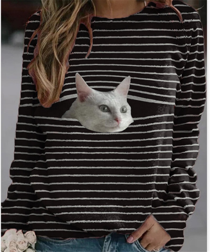 Lustige süße Katze 3D-Druck Lässige Pullover Frauen Kleidung Frühling Herbst Sweatshirts Langarm T-Shirts Dame Kleidung Mode Tops