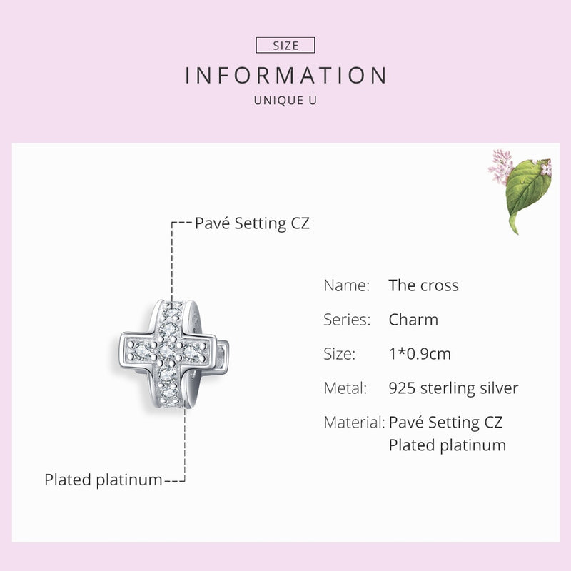 bamoer Dazzling Cross Metal Beads with Silicone Stopper Charm for Women Sterling Silver Fashion Jewelry Accessories SCC1292