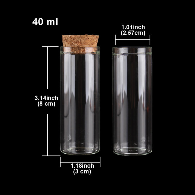 15ml/25ml/30ml/35ml/40ml/45ml/50ml/55ml/60ml/80ml/100ml Small Glass Test Tube with Cork Stopper Bottles Jars Vials 24 pieces