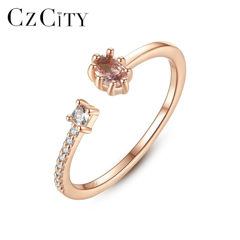 CZCITY Pure 925 Sterling Silver Delicate Resizeable Finger Rings for Women Girls Party Engagement Thing Ring Fine Jewelry SR0340