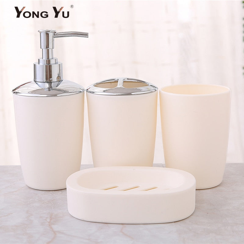 4Pcs Bathroom Set Plastic Soap Dispenser Bottle Washroom Toothbrush Holder Cup Suit Bathroom Accessories