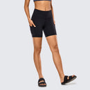 SYROKAN Atmungsaktive Luxus-Nacktgefühl-Sportshorts für Damen, hohe Taille, Bauchkontrolle, Shorts mit Seitentaschen, 15,2 cm