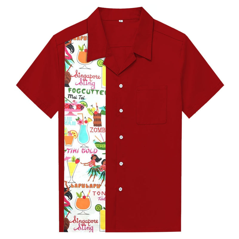 SISHION L-2XL Herrenhemd ST110 Kurzarm Schwarz Rot Rockabilly Baumwolle Lässige Bowlinghemden für Herren camisa masculina