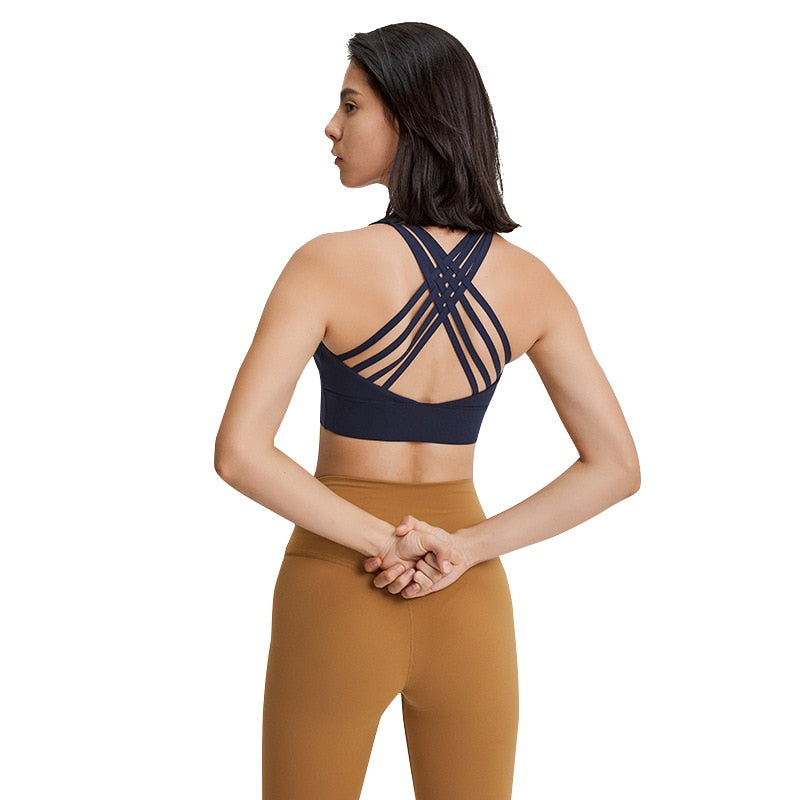 NWT Cross Tanks Yoga bra Women Tank Tops Fitness Shock Proof Quick Dry Backless Push Up Crop Bra Size XS-XL