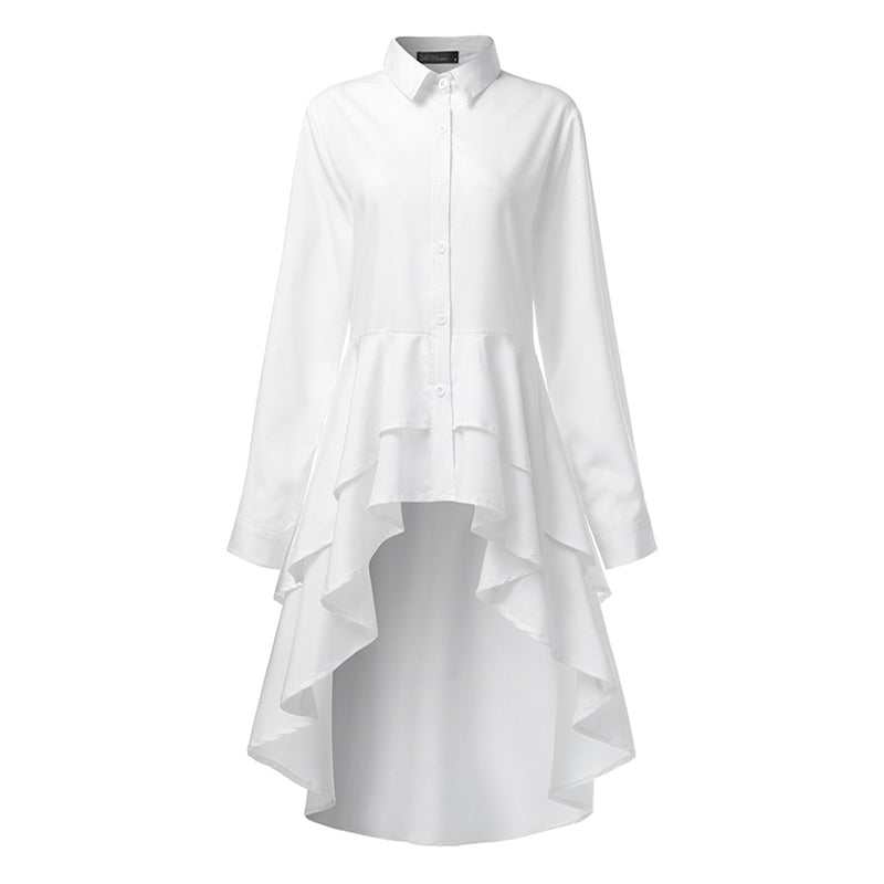 Mode Damen Rüschen Saum Shirt ZANZEA Elegant Revers Hals Schwalbenschwanz Shirts Solide Langarm Hohe Taille Tops Unregelmäßige Blusas