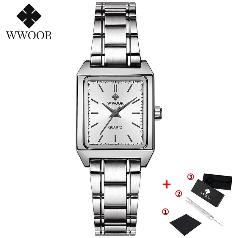 Montre Femme 2022 WWOOR Luxusmarke Damenuhren Mode Rechteck Kleine Uhr Frau Quarz Kleid Damen Armband Armbanduhr