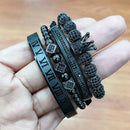4pcs/set Gold Hip Hop Hand Made Bead Bracelet Men Copper Pave CZ Zircon Crown Roman Numeral Bracelets &amp; Bangles Luxury Jewelry