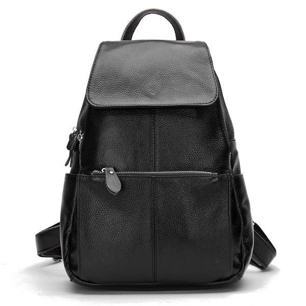 Zency 100% Genuine Leather Women Backpack Fashion Ladies Travel Bag Preppy Style Schoolbags For Girl Laptop Knapsack Black White