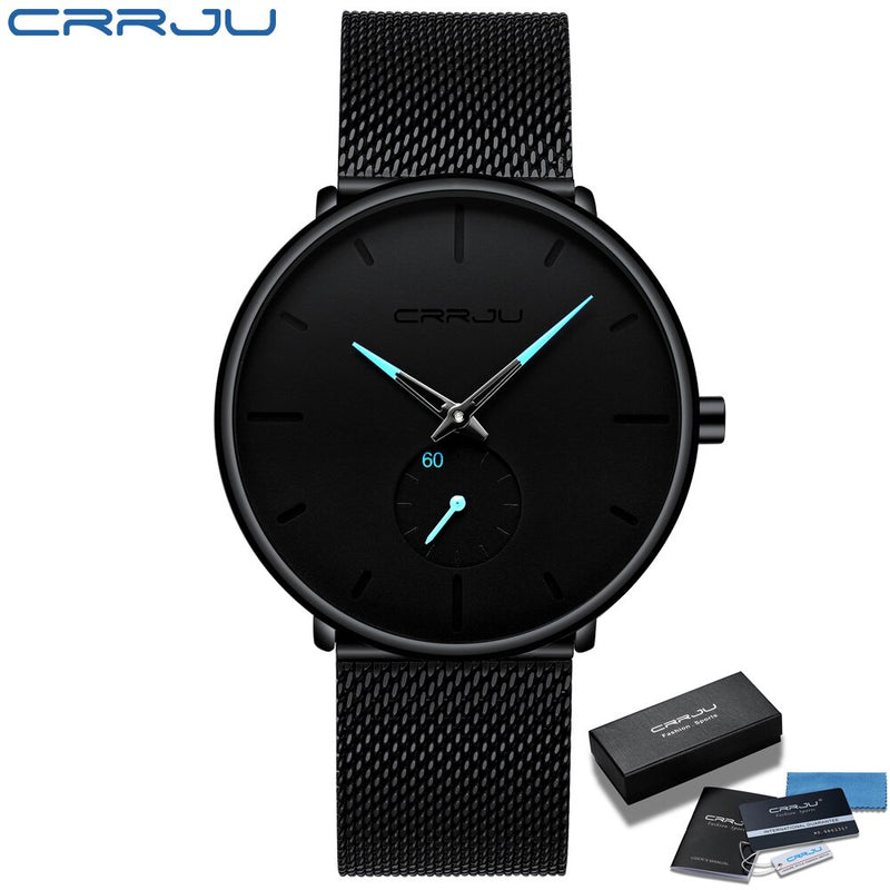 CRRJU Mens Watches Ultra-Thin Minimalist Waterproof - Fashion Wrist Watch for Men Unisex Dress with Stainless Steel Mesh Band