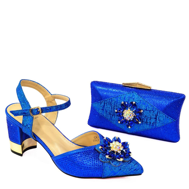 Zapatos y bolsos italianos para combinar con zapatos con conjunto de bolsos decorados con diamantes de imitación, conjunto de zapatos de boda para mujeres nigerianas, bolso para fiesta de boda