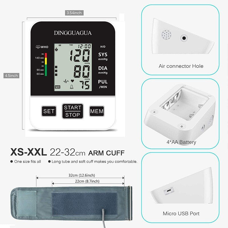 Blood Pressure Meter Monitor Upper Arm Automatic Digital Blood Pressure Monitor Cuff BP Machine Pulse Rate Monitoring Meter