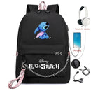 Disney Kawaii Stitch Bag Zipper USB Charging Mochila Capacity Backpack Women Kpop School Bags for Teenage Girls Students