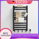 Badezimmer Elektrischer Badetuchwärmer Heizung Handtuchregal Rack Haushalt 55 ℃ Thermostatischer Handtuchtrockner Stanzfreie Heizschiene Schwarz
