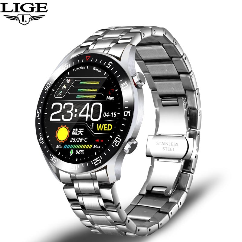 LIGE 2020 nuevo reloj Digital de banda de acero para hombre, relojes deportivos, reloj de pulsera electrónico LED para hombre, reloj impermeable con Bluetooth, hora