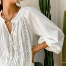 Jastie 2022 Frühling Sommer Bluse Shirts Frauen Langarm Boho Weiß Lose Blusen Shirt Damenbekleidung Strand Tops Blusas