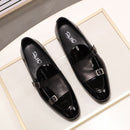 FELIX CHU Marke Lackleder Herren Loafer Hochzeit Kleid Schuhe Schwarz Grün Monk Strap Lässige Mode Herren Slip On Schuhe