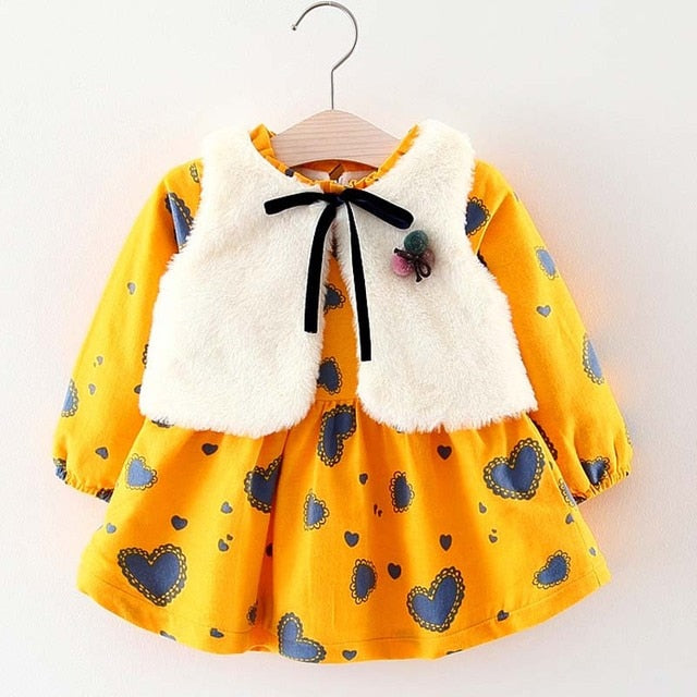 Humor Bär Herbst Winterkleidung Baby Mädchen Prinzessin Kleid Samt Langarmkleid Partykleider Babykleidung Babykleidung