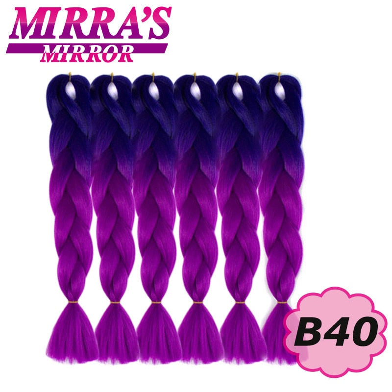 24inch Jumbo Braids Synthetic Hair For Box Braid Ombre Braiding Hair Extensions Three Tone Black Brown Blue Pink Mirra’s Mirror