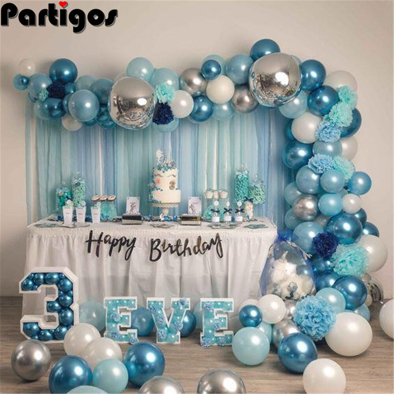 85pcs Blue White Silver Metal Balloon Garland Arch Baloon Wedding Event Party Balon Baby Shower Birthday Party Decor Kids Adult