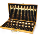 24-teiliges Gold-Geschirr-Set, Edelstahl-Geschirr-Set, Messer, Gabel, Löffel, Luxus-Besteck, Geschenkbox, Besteck, spülmaschinenfest