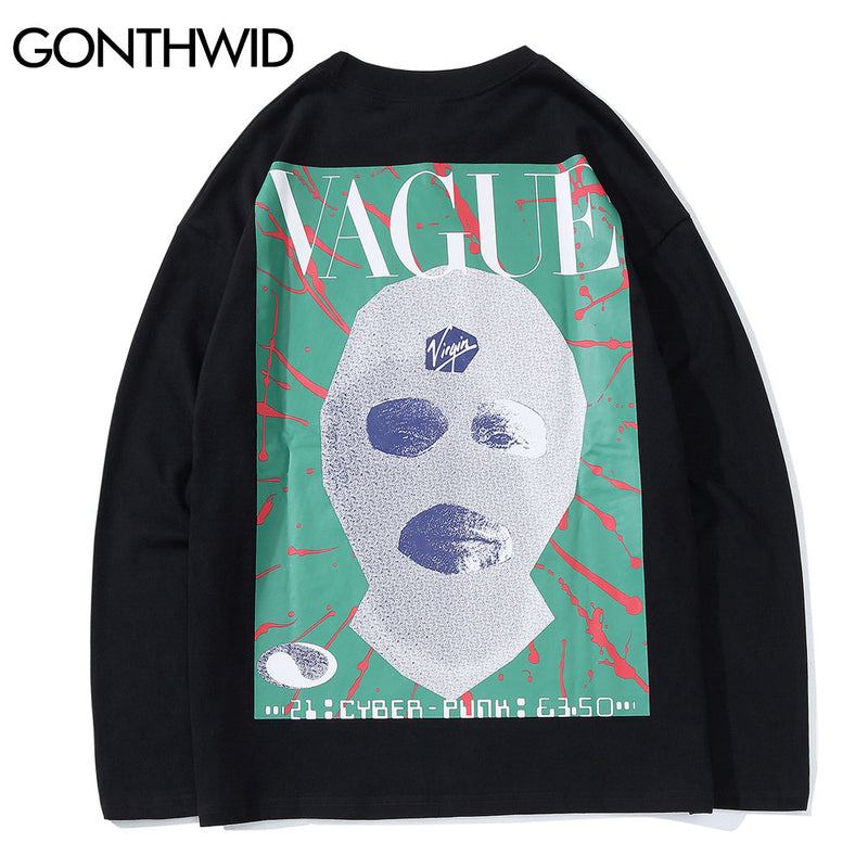 GONTHWID Long Sleeve Tees Shirts Creative Print Casual Loose Skateboard Tshirts Streetwear Mens Hip Hop Harajuku Fashion Tops