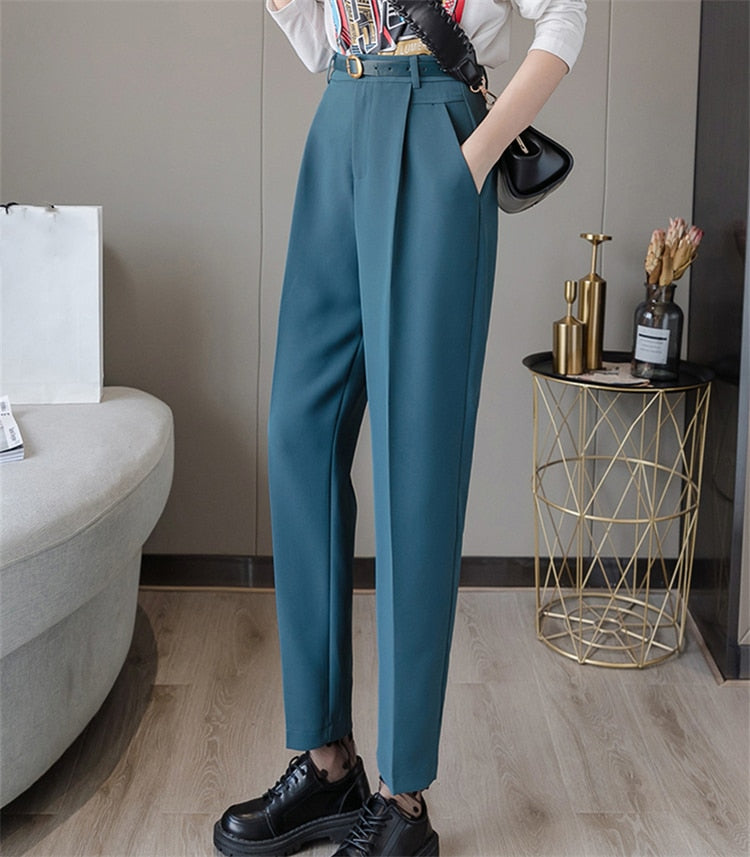 Colorfaith nuevo 2022 cintura alta moda coreana elegante Oficina dama hasta el tobillo con cinturón Primavera Verano mujeres traje pantalones P7223