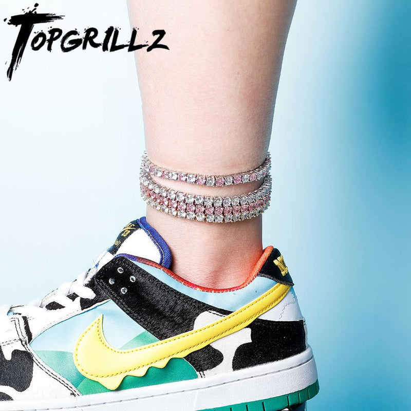 Tobillera TOPGRILLZ de 5mm/6mm, cadena de tenis, tobillera con circonita cúbica helada, Hip Hop, Punk, amuleto de moda, joyería para regalo, ajustable