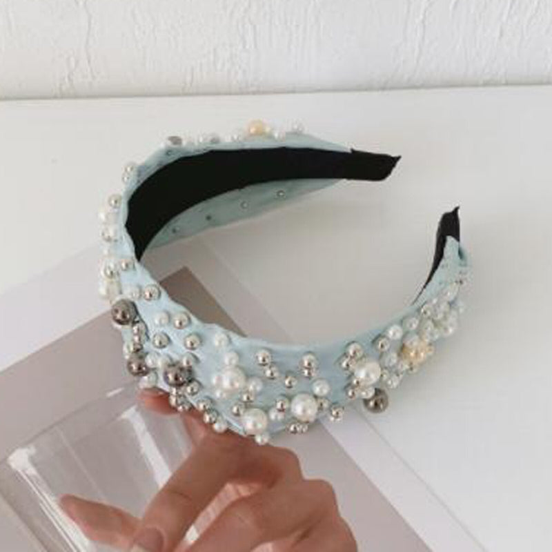 PROLY New Fashion Women Hair Accessories Wide Side Headband Mix Pearls Baroque Hairband For Adult Center Knot Headwear Wholesale