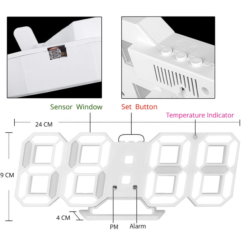 LED Digital Wall Clock Alarm Date Temperature Automatic Backlight Table Desktop Home Decoration Stand hang Clocks