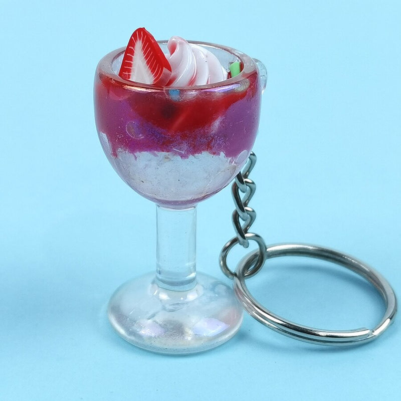 Acrylic Cute Simulation Mini Goblet Keychain Drink Fruit Juice Keyring Backpack Pendant Women Girl Men Key Chain Trinket Gift