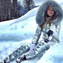 New Shiny Silver Gold One-Piece Skianzug Frauen Winter winddicht Skifahren Overall Snowboard Anzug weibliche Schnee Kostüme