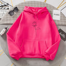 Übergroße Rose Flower Printed Hoodies Sweatshirts Damen Langarm Herbst Winter Warme Pullover Taschen Plus Samt Sweatshirt
