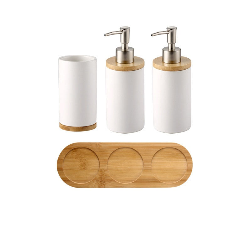 Ceramic Bamboo Toothbrush Holder Cup Bathroom Accessories Set Tumblers Bathroom Emulsion Container Dishwashing Liquid Container