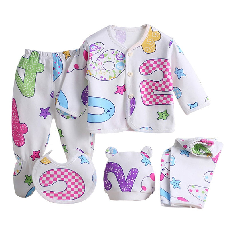 5Pcs Infant Newborn Baby Boy Girl Clothes Spring Cartoon Pattern Pajamas Sleepwear Underwear Clothes Sets