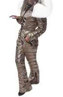New Shiny Silver Gold One-Piece Skianzug Frauen Winter winddicht Skifahren Overall Snowboard Anzug weibliche Schnee Kostüme