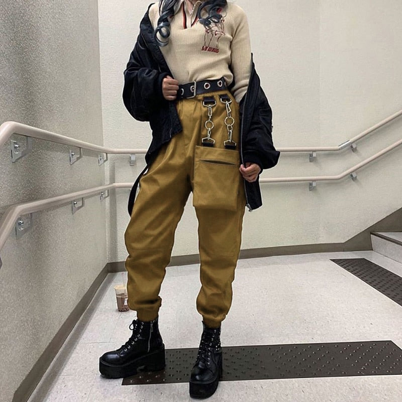 Rockmore Harajuku Ribbon Cargo Pants Women Joggers Winter Sweatpants Trousers Black Loose Wide Leg Sweat Pants Femme