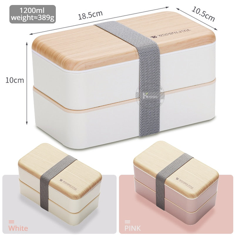 Fiambrera de doble capa para microondas, caja Bento de estilo madera, contenedor portátil sin BPA