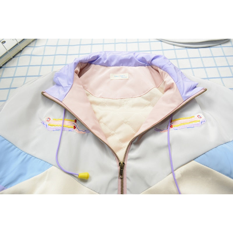 Flectit Frauen Gefütterte Bomberjacke mit dickem Steppfutter Pastell Windbreaker Japanische Mädchen Harajuku Stil *